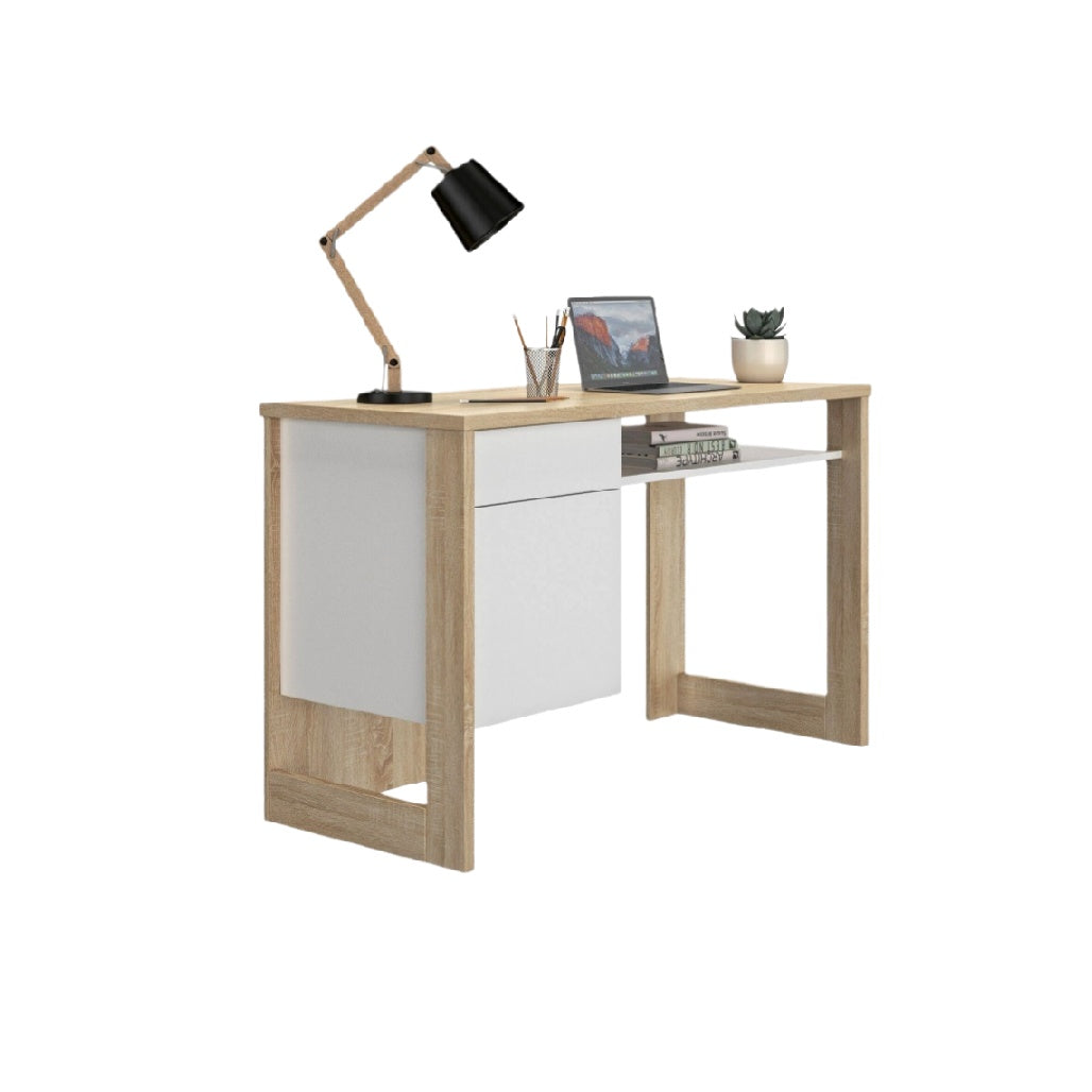 Bureau moderne pour bureau ou espace de travail en bois et verre - 150 x 60 x 75